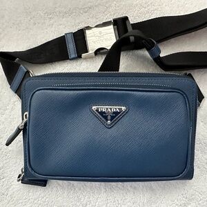 Authentic PRADA Blue Saffiano Leather Crossbody bag